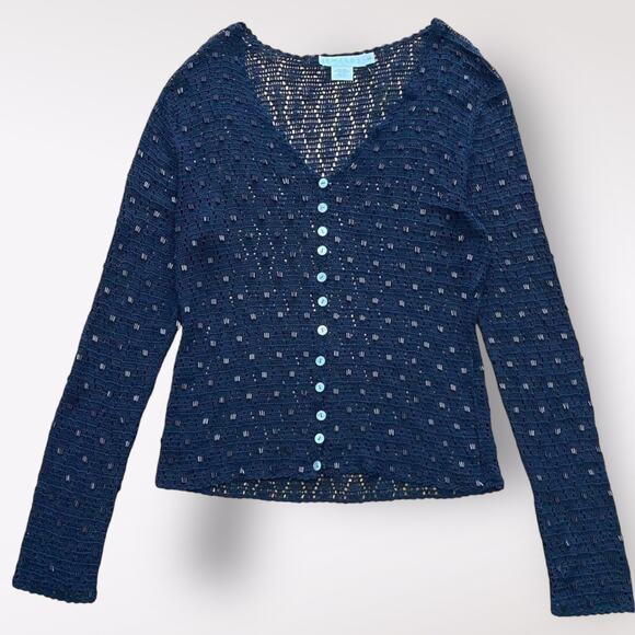 Anthropologie Tweeds Black Silk Beaded Cardigan Sweater Size S Business‎ Preppy - Picture 1 of 6